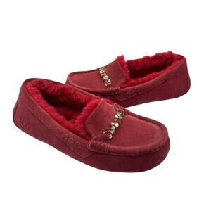 UGG Ansley Charm Gem Red Suede Leather Wool Blend Slip On Slippers 112507